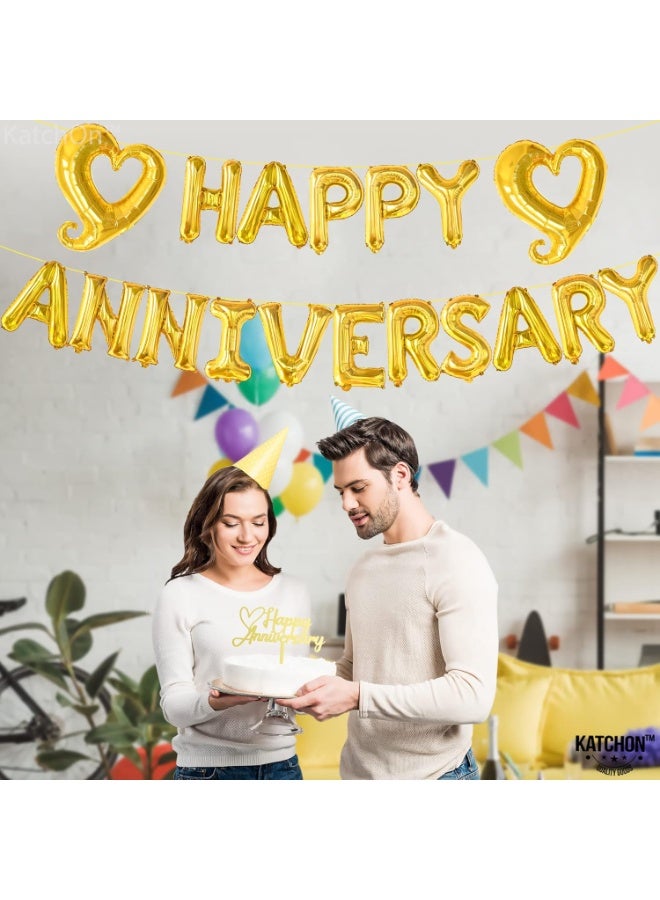 KATCHON Gold Happy Anniversary Balloons Letters - 18 Inch, Heart Balloons Foil | Gold Happy Anniversary Banner for happy anniversary Decorations - Image 2